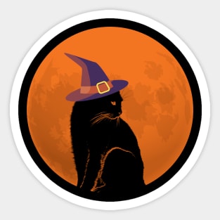 Black Witch Cat and Full Moon Sticker